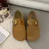 Birkenstocks de terciopelo de alta gama para mujer 2026 nuevo otoño tacón oculto completamente cerrados zapatos para conducir suela gruesa mocasines versátiles