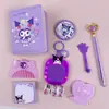 Nuevo Cuaderno de Cuero Sintético Kuromi, Peine, Espejo, Pegatinas, Papelería Divertida, Set de Papelería Estilo Dibujo Animado Lindo