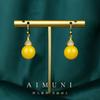 Emune 925 Prata Agulha Banhado A Ouro Rodada Contas Imitação Cera de Abelha Brincos Simples Moda Feminina Brincos Elegantes