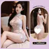 Cheongsam de alta gama transparente con estampado de mariposas qqny seductor, lencería coqueta y sexy, lujuria y encanto puros, ropa de dormir de estilo antiguo