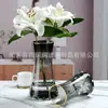 Florero de Vid Estilo Europeo con Base Floral, Boca Ancha Dorada y Rayas Verticales, Adorno Decorativo para el Hogar con Plantas Hidropónicas Creativas