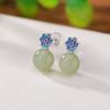 Pendientes de plata de ley S925 bañados en oro con diseño de ciervo, estilo retro nacional, con cuentas redondas y flores de marea, de estilo nacional.