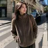 Chaqueta forrada de forro polar para otoño e invierno, engrosada para abrigar, con cremallera, cuello alto, diseño entallado, versátil y de estilo casual