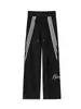 Calça moletom branca e cinza bordada listrada para homens, estilo americano de outono, peso pesado, corte solto, calça esportiva casual de perna reta e larga, moderna