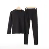 Novo Conjunto de Roupa Íntima Térmica de Cor Sólida Feminino Macio Elástico Gola Semi-alta Veludo Dupla Face Roupas Quentes de Outono e Calças de Outono