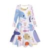 Estilo Europeo y Americano Primavera y Otoño Dibujos Animados Animales Marinos Tortuga Sol Playa Impresión Digital 3D Vestido de Manga Larga para Niñas para Vacaciones