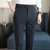 Pantalones de Hielo de Seda Finos de Verano con un Toque de Alta Gama, Estilo Commuter de Negocios, Pantalones Casuales Rectos Cortos sin Arrugas, Pantalones Largos Versátiles
