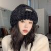 Chapéu Peludo de Inverno Feminino Engrossado Quente Proteção De Orelha Chapéu De Malha Cabeça Grande Bonito Urso Orelha Chapéu De Lã Na Moda