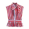 Z Estilo Europeu Transfronteiriço 2026 Nova Moda Elegante Temperamento Feminino Atacado Camisa Sem Manga Listrada com Laço 3091320