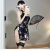 Roupa íntima sexy paixão vazada tentação fenda sem mangas estampa elegante justa uniforme cheongsam terno uma geração de cabelo