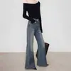 Jeans Vintage Lavados Rectos Acampanados Talla Grande para Mujer, Nuevos Pantalones de Campana de Pierna Ancha Sueltos de Cintura Alta para Otoño/Invierno