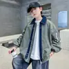 Ropa Infantil Transfronteriza Chaquetas con Solapa para Niños Primavera y Otoño Chaquetas Casuales Elegantes Chaquetas de Mezclilla Estampadas de Moda para Niños