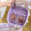 Linda Bolsa de Almacenamiento Cuadrada Acolchada Color Caramelo Algodón Suave Portátil Bolsa de Cosméticos Gran Capacidad Bolsa de Artículos de Aseo Portátil
