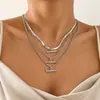 Collar de cadena de cobre simple, personalizado, transfronterizo europeo y americano, con múltiples elementos, de aleación geométrica de moda, joyería en forma de T para mujeres
