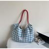 Bolsa de Lona Preguiçosa Estilo Coreano Novo Xadrez Grande Capacidade Commuter Ombro Tote Bag Nicho Versátil Bolsa de Mão para Mulheres