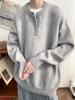 Suéter de gola Henry cleanfit masculino inverno engrossado quente interior solto preguiçoso estilo cor sólida suéter de malha