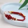 Cuerda de Mano Nudo Ruyi Flor de Durazno para Mujer Tejida a Mano Roja con Cuentas Terminadas Accesorios DIY para Pulsera de Novia