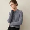 Cardigã de malha 100% cashmere com gola polo, outono e inverno, suéter feminino de manga longa, camisa de malha com gola virada, top