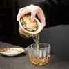 Color Esmalte Giratorio Flotante Cubierta de Tres Talentos Tazón Tapa Kung Fu Chino Hogar Preparación de Té Porcelana con Trazos Dorados Tazón de Té con Tapa