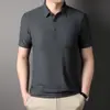 Camiseta de manga corta con solapa sin rastro para verano para hombre, polo de malla de seda helada, casual de negocios, fina, manga media, pelo de hombre