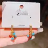 Brincos de Argola Estilo Étnico com Contas Esmeralda Agulha de Prata, Brincos Pequenos de Tarraxa com Bolas Pequenas Estilo Coreano Design de Alto Padrão para Mulheres