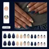 Unhas Postiças Curvas Amêndoa Cor Creme com Bolinhas Estrela Francesa Prata 24 Peças Estilo Ins Europeu e Americano