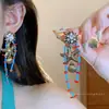 Pendientes Largos con Borla de Flor de Zirconia con un Toque de Lujo Ligero y de Alta Gama, Pendientes de Artesanía Pesada Estilo Bosque, Modernos y de Diseño Único