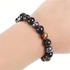 Pulsera de Piedra Ojo de Tigre Youjia Jewelry Popular Transfronterizo Ágata Negra Piedra Biliar Negra Cuerda Elástica Pulsera de Cuentas Retro para Hombre