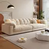 Sofá de Tecido com Patas de Gato Moderno Minimalista Luxo Leve Aluguel Linha Reta Sofá Nuvem Estilo Creme Sala de Estar Casa Apartamento Pequeno