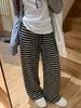 Pantalones Rayados de Tela Suave tipo Fideo de Arroz Perezoso para Mujer, Nuevo Diseño de Otoño, Pantalones Casuales Rectos de Longitud Completa Versátiles