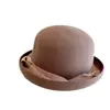 Sombrero de Pescador de Lana Australiana de Boutique Francesa para Mujer Otoño e Invierno Elegante Bombín Cinta de Lino de Seda Gruesa Sombrero de Cuenca de Tela de Seda