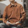 Estilo americano gola polo pesada suor masculino outono moda marca solto pulôver casual retro workwear lapela top