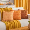 Funda de cojín acolchada de peluche de calabaza para Halloween, para atmósfera de otoño, decoración de sofá de sala de estar