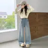 Calça Jeans Feminina 2026 Nova Primavera Calça Wide Leg Calça Reta Solta Estilosa Versátil Calça Longa Roupa Infantil