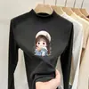 Ropa interior térmica para niños con forro de forro polar, ropa interior de otoño e invierno, camiseta de manga larga con cuello alto cepillado, top de alta gama estilo coreano para niñas