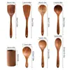 Espátula de Madera de Acacia Hoja Pequeña Transfronteriza, Espátula de Cocina, Cuchara para Sopa, Espátula de Madera, Juego de Utensilios de Cocina de Madera de Teca, Madera