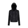 UNBDNS Cárdigan con Capucha de Metal Lavado Estilo Retro Americano Napoleón con Botones y Cremallera para Mujer, Tendencia Casual de Sudaderas Otoño e Invierno