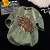 Comércio Exterior Transfronteiriço Camiseta Estampada de Manga Curta Estilo Americano de Verão para Homens High Street Estilo Hip-Hop Estilo de Rua Ins Estilo Europeu e Americano Top de Meia Manga