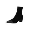 Muy Elegantes con un Abrigo ~ Botines Ajustados con Inserciones de Gamuza Otoño e Invierno 2025 Tacón Medio Grueso Punta Fina Cubre-Pierna Elástico Botines Cortos para Mujer