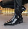 Botas de Couro com Zíper Apontadas Outono Novo Masculino Transfronteiriças Sapatos de Couro de Cano Alto Formais Europeus e Americanos Botas Curtas Formais Sapatos Casuais Masculinos