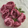 Buquê de peônias artificiais de 7 peças com bordas desfiadas, estilo nórdico, para arranjos florais de mesa interna