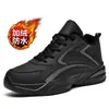 Zapatos Extra Grandes para Hombre, Tenis de Cuero Negro, Zapatos Casuales Impermeables, Zapatos de Papá de Mediana Edad, Zapatos de Algodón Terciopelo, Zapatos de Correr Antideslizantes