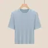 Camiseta Redonda de Lana Lyocell Tencel para Mujer, 26 Novedad de Otoño, Corte Ajustado, Top de Manga Corta para Mujeres Petites