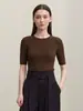 ¡Camiseta de punto de manga media! Top elegante de punto fino de manga corta con cuello redondo, sin costuras, 48 unidades, para mujer, Otoño temprano 26 H081406