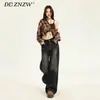 Jeans Negros y Grises para Mujer, Tendencia Otoño 2025, Nuevos Pantalones Rectos de Pierna Ancha Estrecha de Alta Calle Americana para Mujer