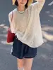 Camiseta de Punto Blanca con Lunares y Mangas Largas para Protección Solar para Mujer Verano Gasa Exterior Blusa para Aire Acondicionado Top Holgado