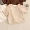 Roupas de Bebê Verão Estilo Fino Classe A Unissex Infantil Cor Sólida Botão Oblíquo Manga Curta Algodão Puro Camiseta Top para Bebê Camada Base