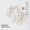 Macacão infantil de manga comprida para primavera e outono, conjunto de duas peças unissex para bebê para casa, pijama de algodão macio, macacão elástico
