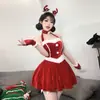 Amor Ropa Interior Sexy Uniforme Traje Sexy de Navidad Uniforme Falda Roja de Tirantes de Felpa Traje de Pura Pasión