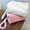 Bolsa de Cosméticos de Peluche Dulce y Femenina Color Caramelo Gran Capacidad Bolsa de Tocador Bolso de Viaje Almacenamiento Pequeño